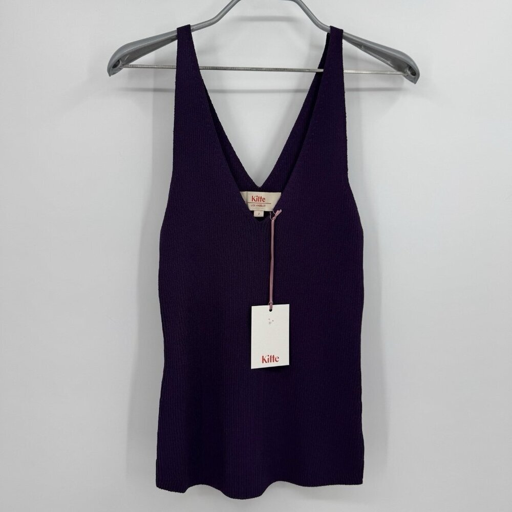 Kilte Collection The Katherine Rib Knit Tank Top size 2 M in Plum Purple Rayon